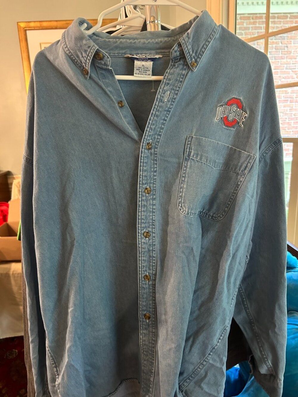Champion Ohio State Women’s Blue Denim Button-Front Shirt XL